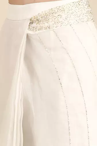 Ivory silk organza embellished saree