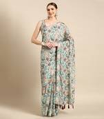 Aqua blue printed muslin saree