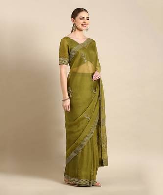 Green silk organza embellished saree 2