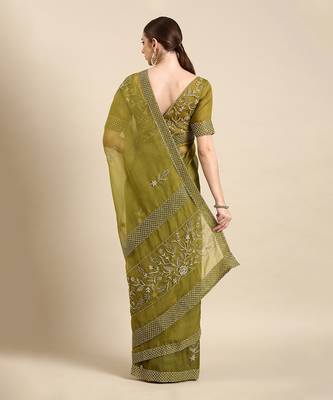 Green silk organza embellished saree 3