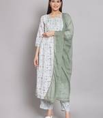 floral printed embroiderd flared kurta with trouser dupatta