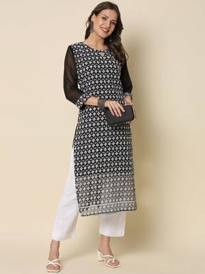  women chikan/ chikankari embroidery georgette straight kurta 1