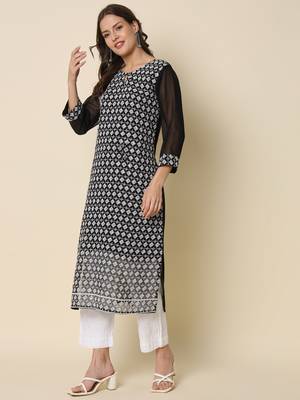  women chikan/ chikankari embroidery georgette straight kurta 3