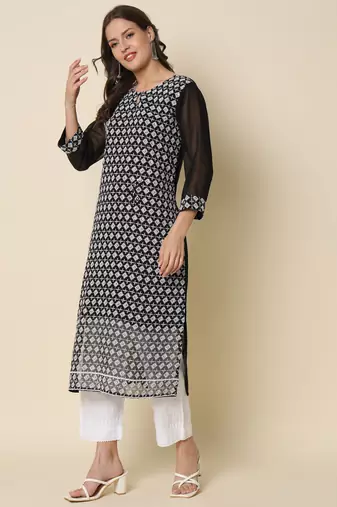  women chikan/ chikankari embroidery georgette straight kurta