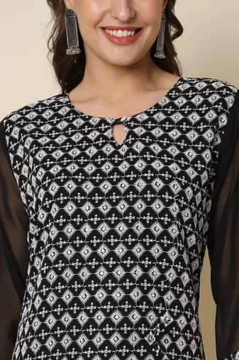  women chikan/ chikankari embroidery georgette straight kurta