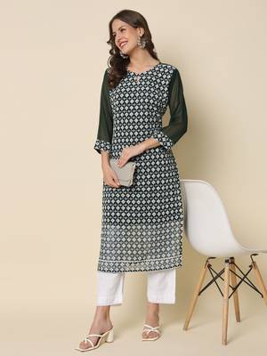  women chikan/ chikankari embroidery georgette straight kurta 1