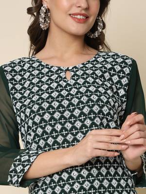  women chikan/ chikankari embroidery georgette straight kurta 4