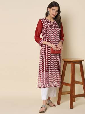  women chikan/ chikankari embroidery georgette straight kurta 1