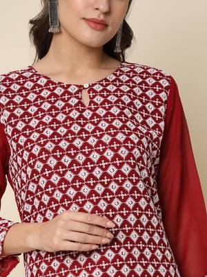  women chikan/ chikankari embroidery georgette straight kurta 4