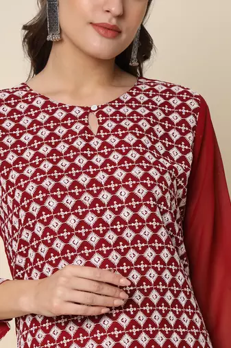  women chikan/ chikankari embroidery georgette straight kurta