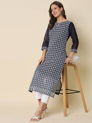  women chikan/ chikankari embroidery georgette straight kurta 1