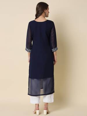 women chikan/ chikankari embroidery georgette straight kurta 2