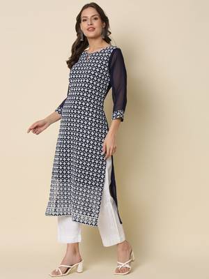  women chikan/ chikankari embroidery georgette straight kurta 3