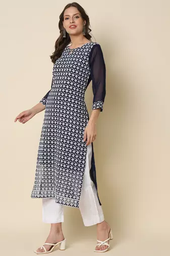  women chikan/ chikankari embroidery georgette straight kurta