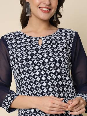  women chikan/ chikankari embroidery georgette straight kurta 4