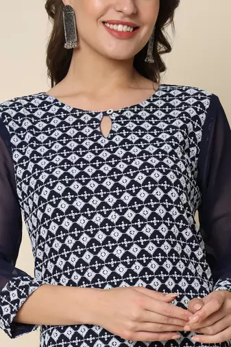  women chikan/ chikankari embroidery georgette straight kurta