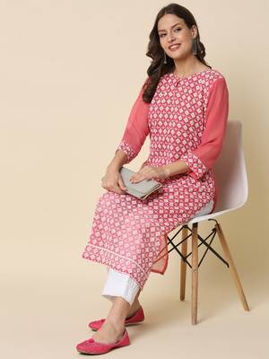  women chikan/ chikankari embroidery georgette straight kurta 1