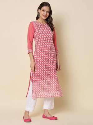  women chikan/ chikankari embroidery georgette straight kurta 3