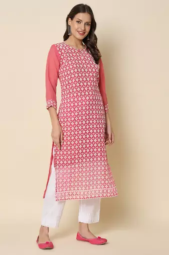  women chikan/ chikankari embroidery georgette straight kurta