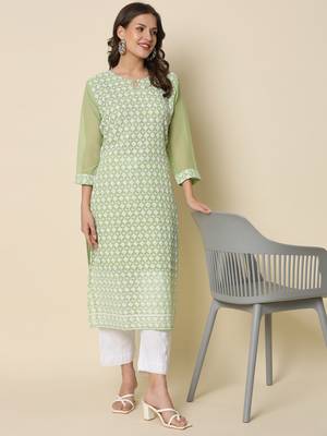  women chikan/ chikankari embroidery georgette straight kurta 1