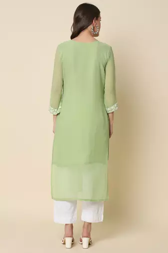  women chikan/ chikankari embroidery georgette straight kurta