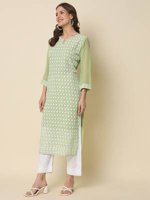  women chikan/ chikankari embroidery georgette straight kurta 3