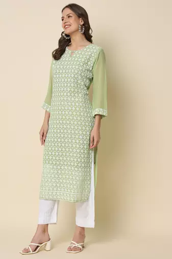  women chikan/ chikankari embroidery georgette straight kurta