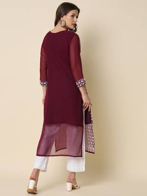  women chikan/ chikankari embroidery georgette straight kurta 2
