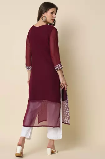  women chikan/ chikankari embroidery georgette straight kurta