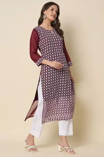  women chikan/ chikankari embroidery georgette straight kurta
