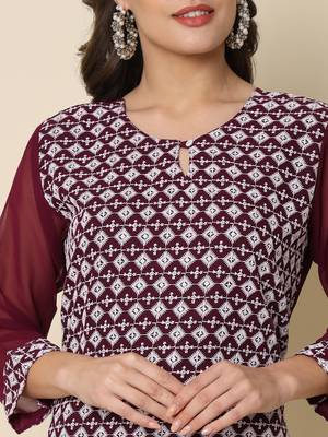  women chikan/ chikankari embroidery georgette straight kurta 4