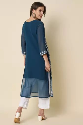  women chikan/ chikankari embroidery georgette straight kurta