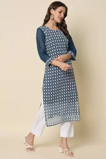  women chikan/ chikankari embroidery georgette straight kurta