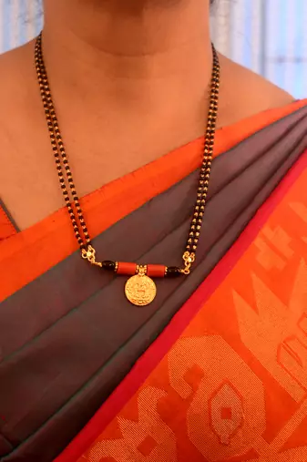 Black beads mangalsutra with Laxmi vati short 18" one gram gold