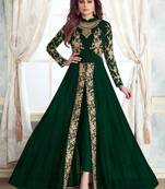 Green Embroidered Georgette Semi Stitched Anarkali Suit Up To 42" Size