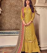 Pink Embroidered Georgette Semi Stitched Straight Suit Up To 42" Size