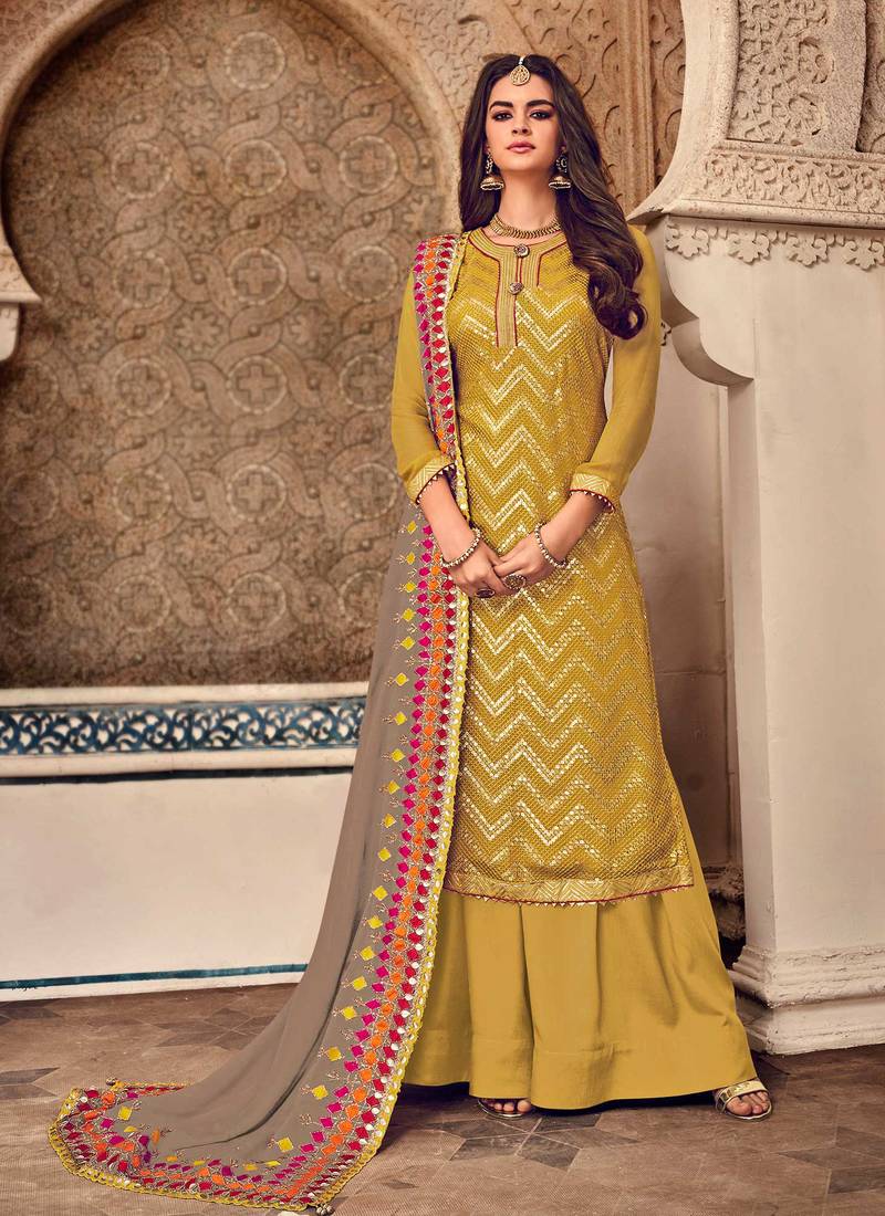 Pink Embroidered Georgette Semi Stitched Straight Suit Up To 42" Size