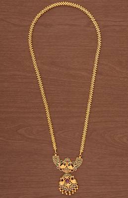 Golden necklace with ruby emerald pendant MEDIUM length one gram gold 2