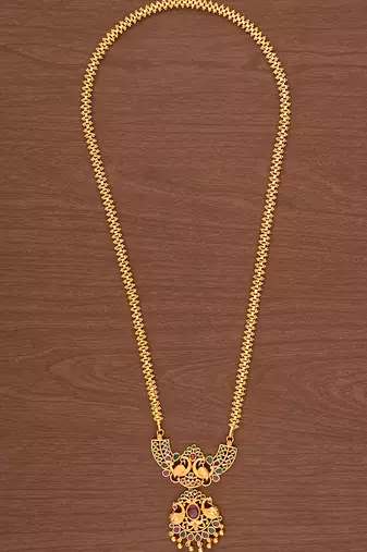 Golden necklace with ruby emerald pendant MEDIUM length one gram gold