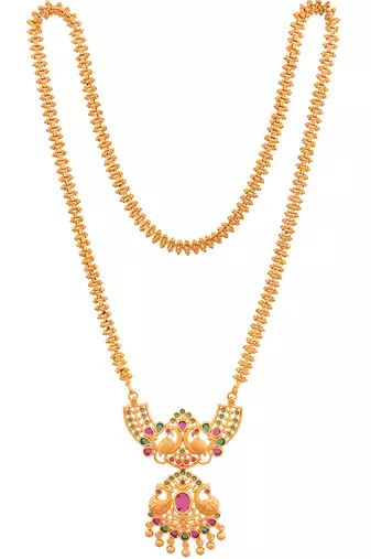 Golden necklace with ruby emerald pendant MEDIUM length one gram gold