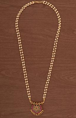 Pearl necklace with ruby pendant Medium one gram gold 2