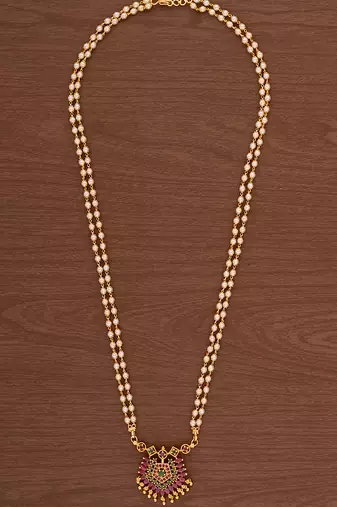 Pearl necklace with ruby pendant Medium one gram gold