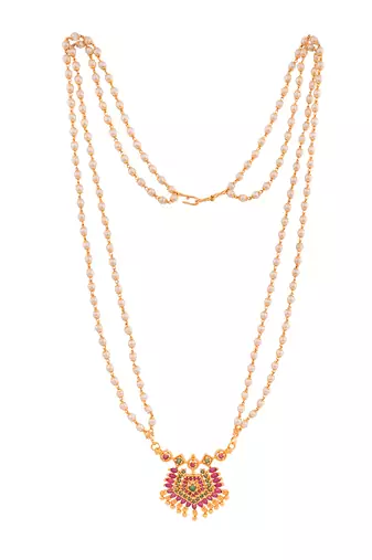 Pearl necklace with ruby pendant Medium one gram gold