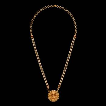 Pearl necklace with Laxmi pendant and rubies one gram gold 2