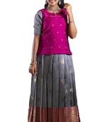 Girls Grey Rock Trumpet Pattu Pavadai | Langa