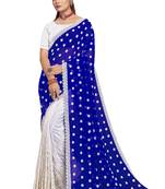 Blue white resham embroidery work georgette party wear Saree with blouse