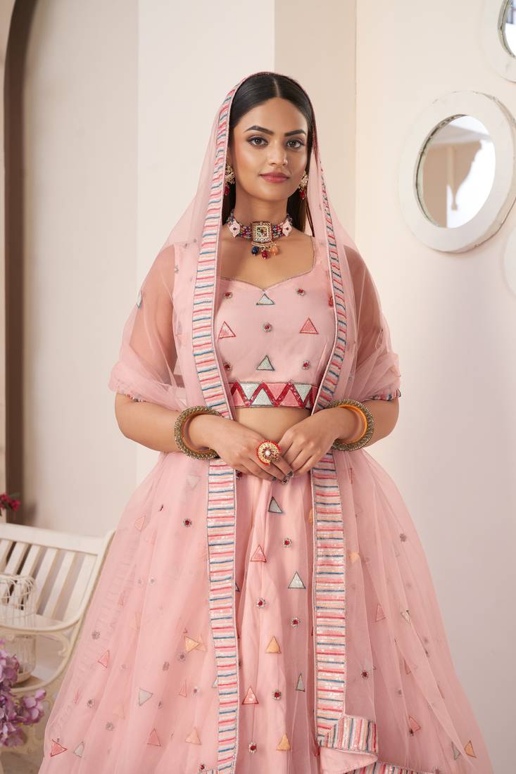 beautiful Pink girlish designer lehenga with intricate Thread work