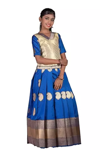 Girls Blue Royal Mango  Pattu Pavadai | Langa