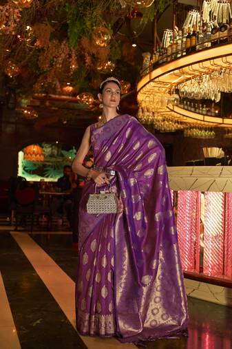 Kimisha women's wine silk woven saree with unstitched blouse piece