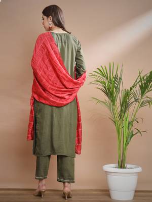   women kurta and trousers pant set silk blend 2